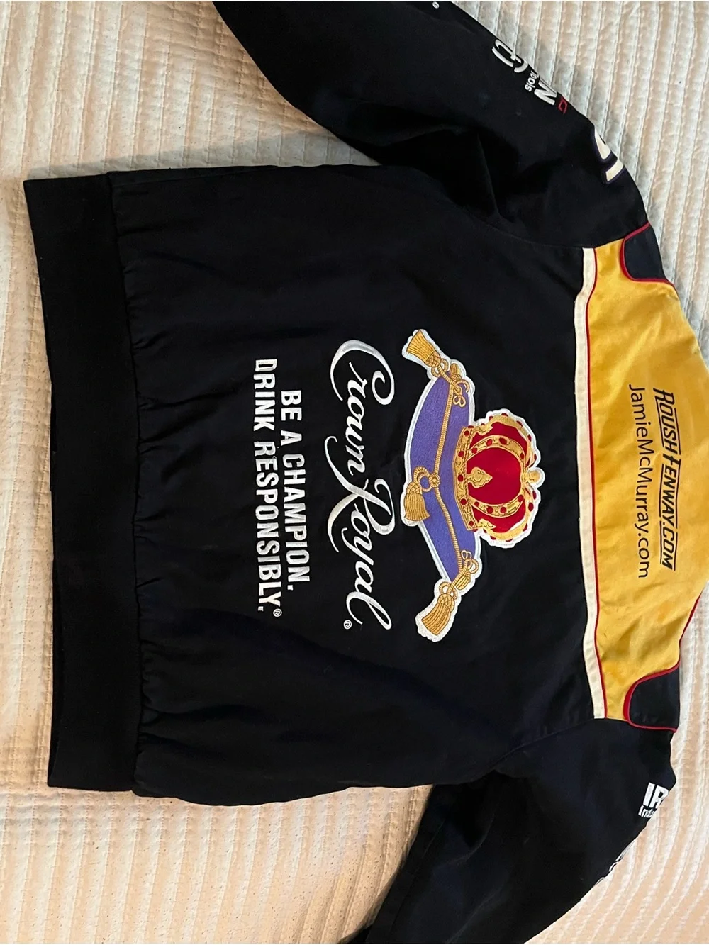 Nascar Crown Royal Black and Yellow Racing Bomber Jacket Jamie McMurray XL